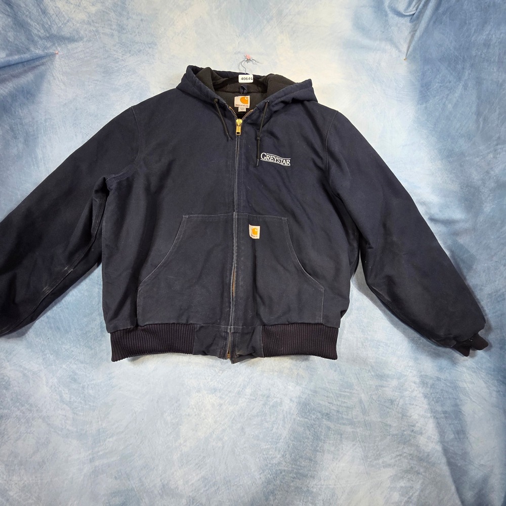 Carhartt Mens Navy Blue Duck Canvas Quilted Flannel Lined Active Jacket Large L